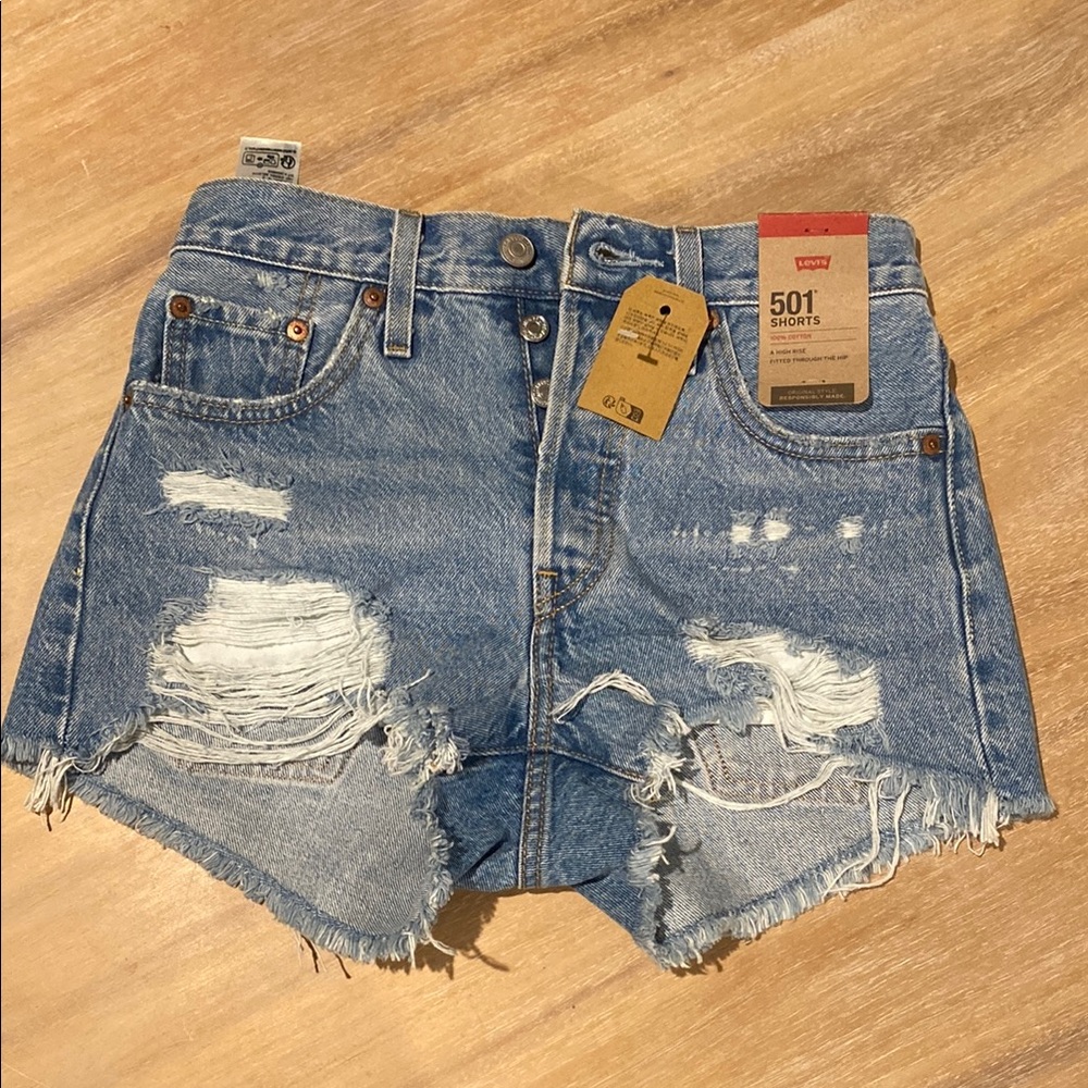 Levi's Blue Jean Shorts High-Waisted Distressed
